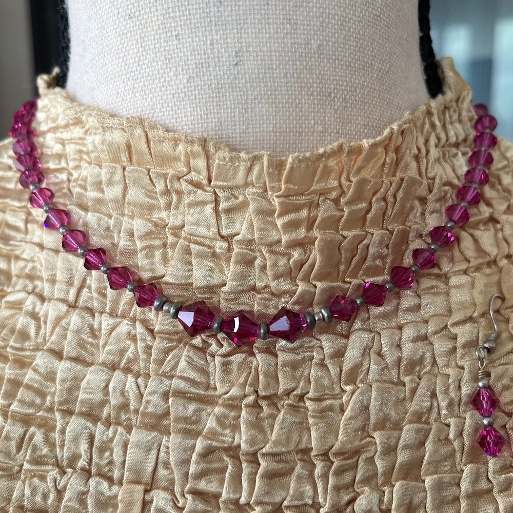 Hand made-Pretty Pink Faceted Bead Necklace and Matching Earrings